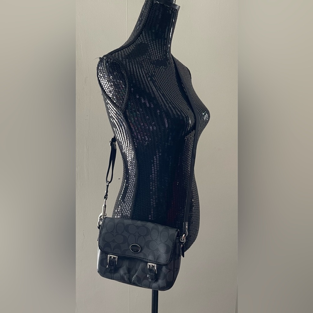 Coach Saffiano Leather Grey & Black Crossbody Bag